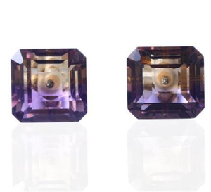 Asscher סגול צבעוני שקוף 925 כסף סטרלינג עגילים בציפוי זהב