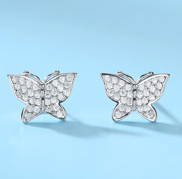 Moissanite Butterfly 925 בציפוי כסף סטרלינג עגילים חמודים לנשים