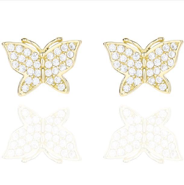 Moissanite Butterfly 925 בציפוי כסף סטרלינג עגילים חמודים לנשים