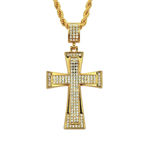 גברים Iced Out Cross CZ שיבוץ תליון 14K-18K זהב צבע שרשרת היפ הופ